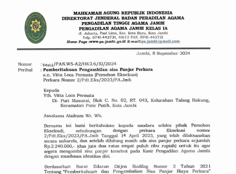 PSP Eksekusi perkara no 2