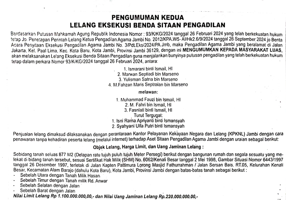 Pengumuman Lelang Kedua